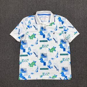 Nautica Polo Blue Sail Tech Short Sleeve Logo Print Wicking Shirt Size Medium